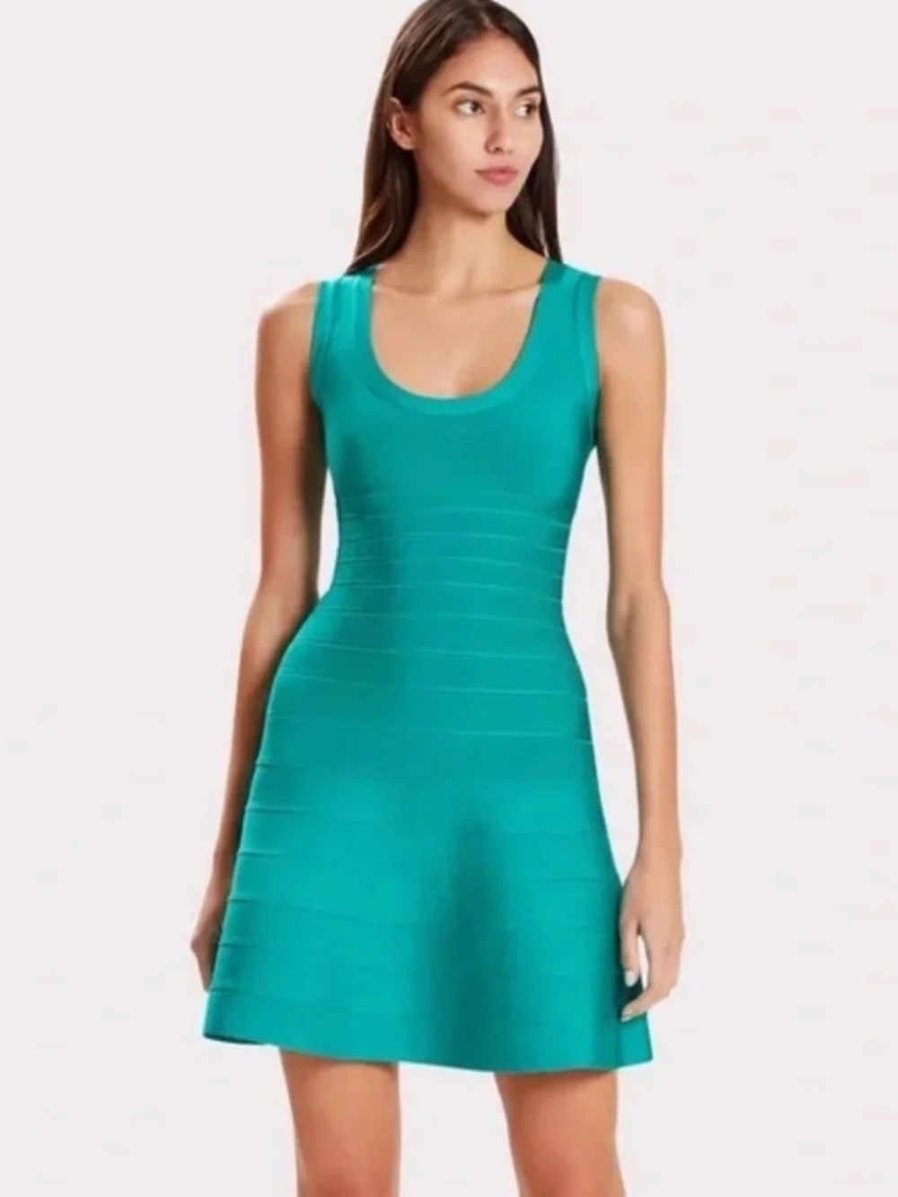 HERVE LEGER A-LINE BANDAGE MINI DRESS TURQUOISE NWT - Picture 2 of 7